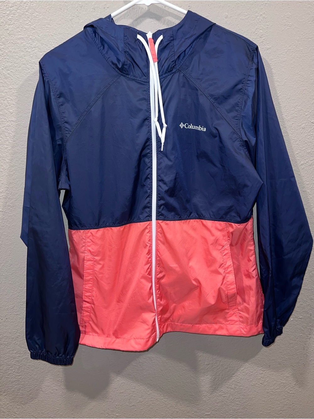 Columbia Center Ridge Windbreaker Jacket Navy Blue Coral Pink Size Medium
